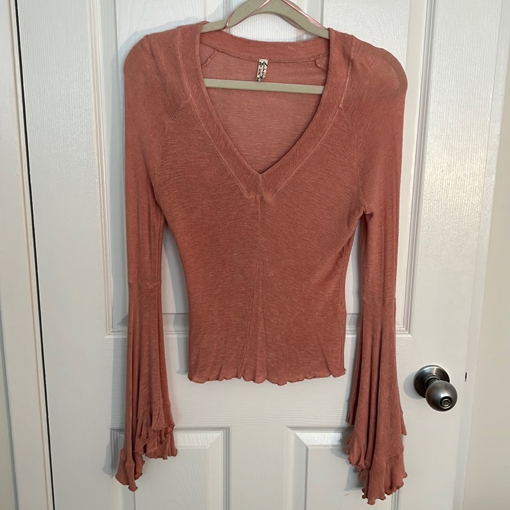 Coral Free People Top w/ Flared Sleeve (US S)